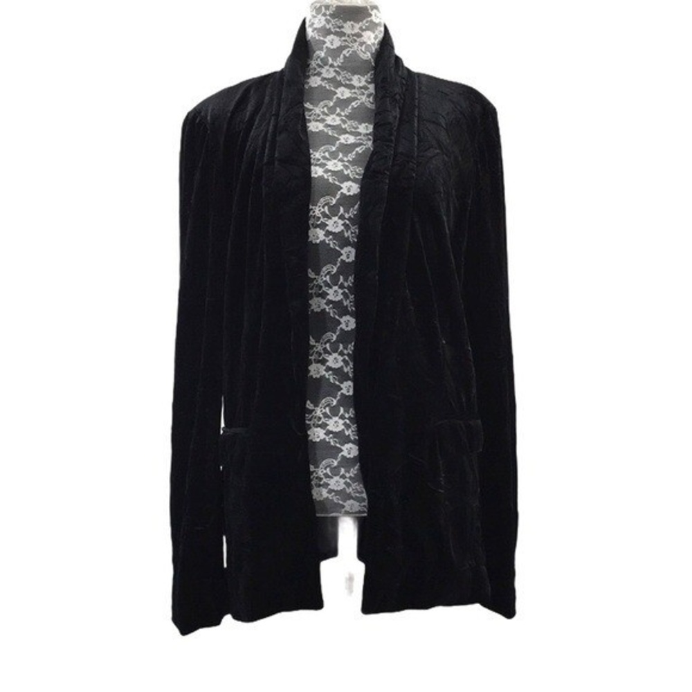 Ro & De Black‎ Crushed Velvet Blazer Jacket Womens Medium Open Front